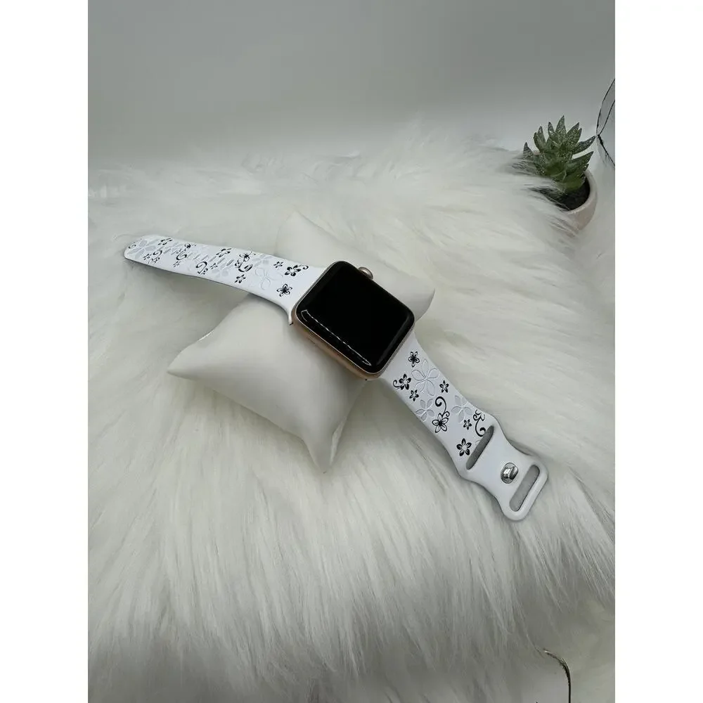 New Floral Design Apple Watch Bands 42mm 44mm 45mm 49mm Black and White